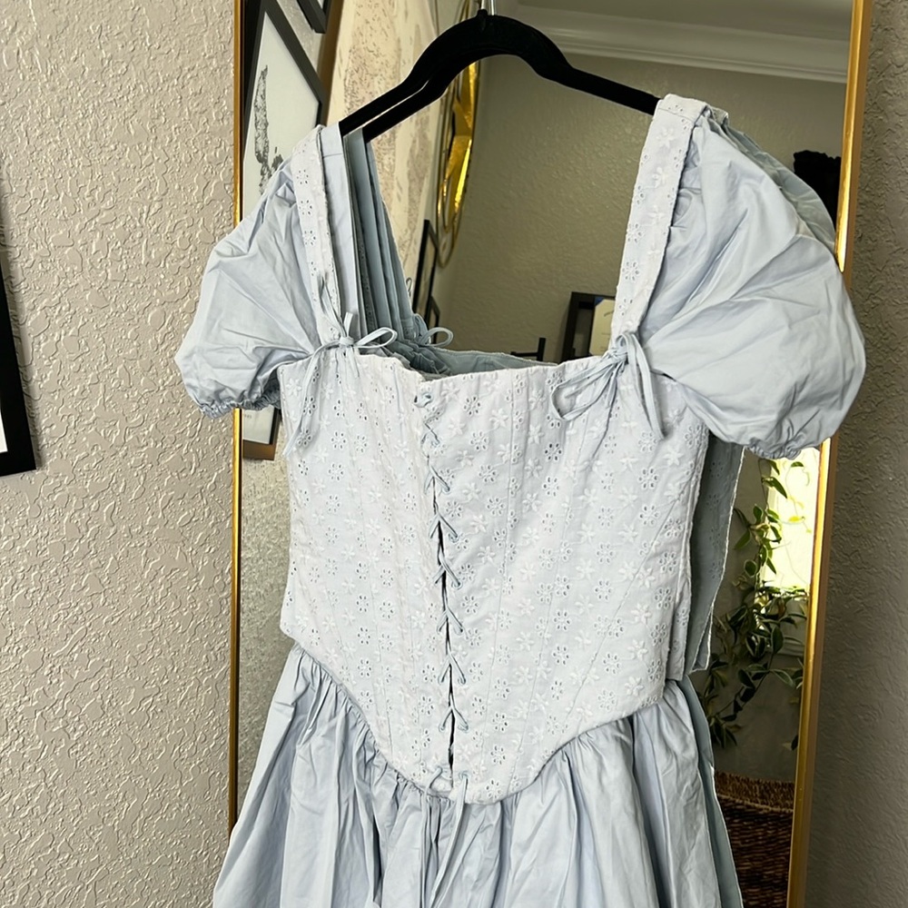 House of CB 'Maribel' Soft Blue Broderie Corset Mini Dress NWOT - Picture 8 of 9